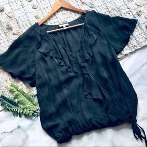 Joie Black Silk Short Sleeve Draped Blouse (L)